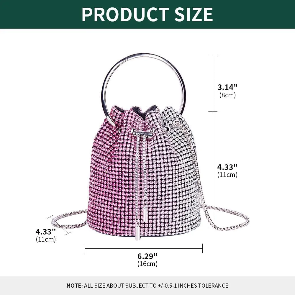 Bling Evening Handbag Rhinestone Drawstring Shoulder Bucket Purse Diamond Clutch Purse Party Wedding Shopping