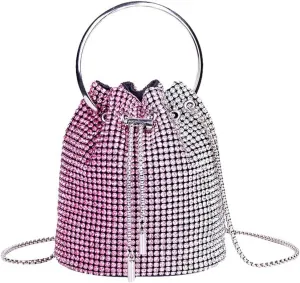 Bling Evening Handbag Rhinestone Drawstring Shoulder Bucket Purse Diamond Clutch Purse Party Wedding Shopping