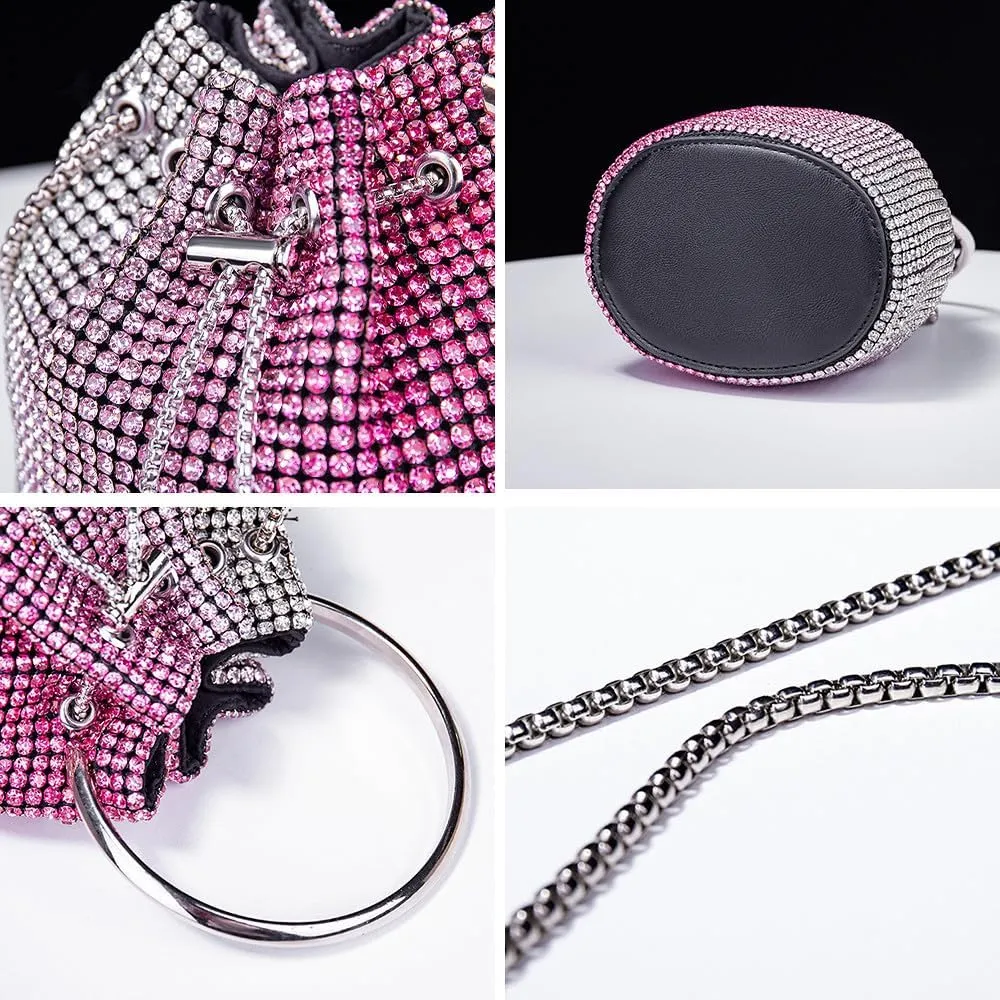 Bling Evening Handbag Rhinestone Drawstring Shoulder Bucket Purse Diamond Clutch Purse Party Wedding Shopping
