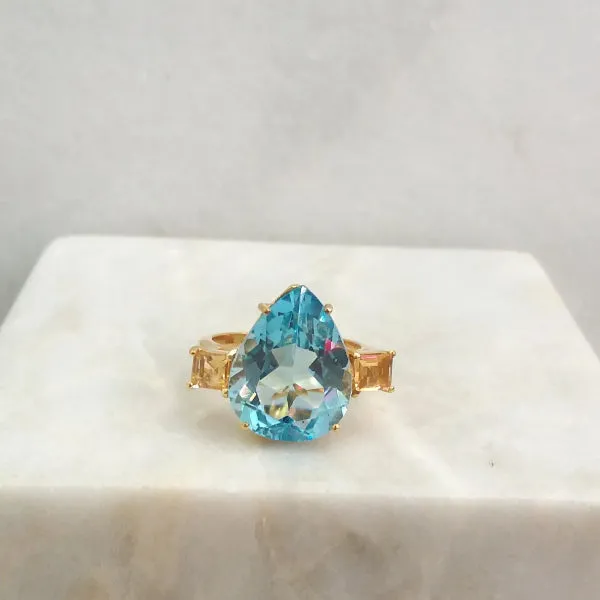 Blue Topaz with Citrine Cocktail Ring