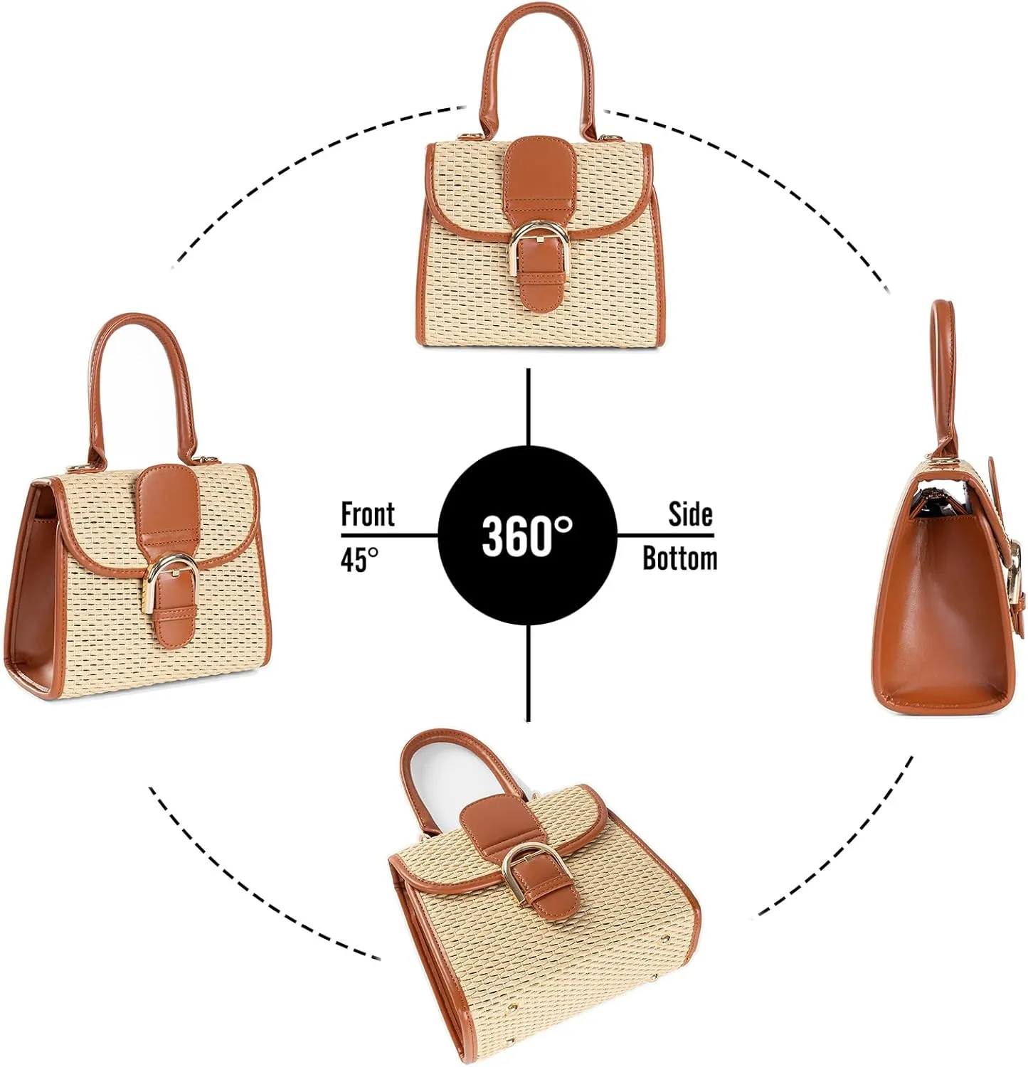 boshiho Retro Straw Woven Handbag Womens Small Cross Body Bag Shoulder Messenger Satchel