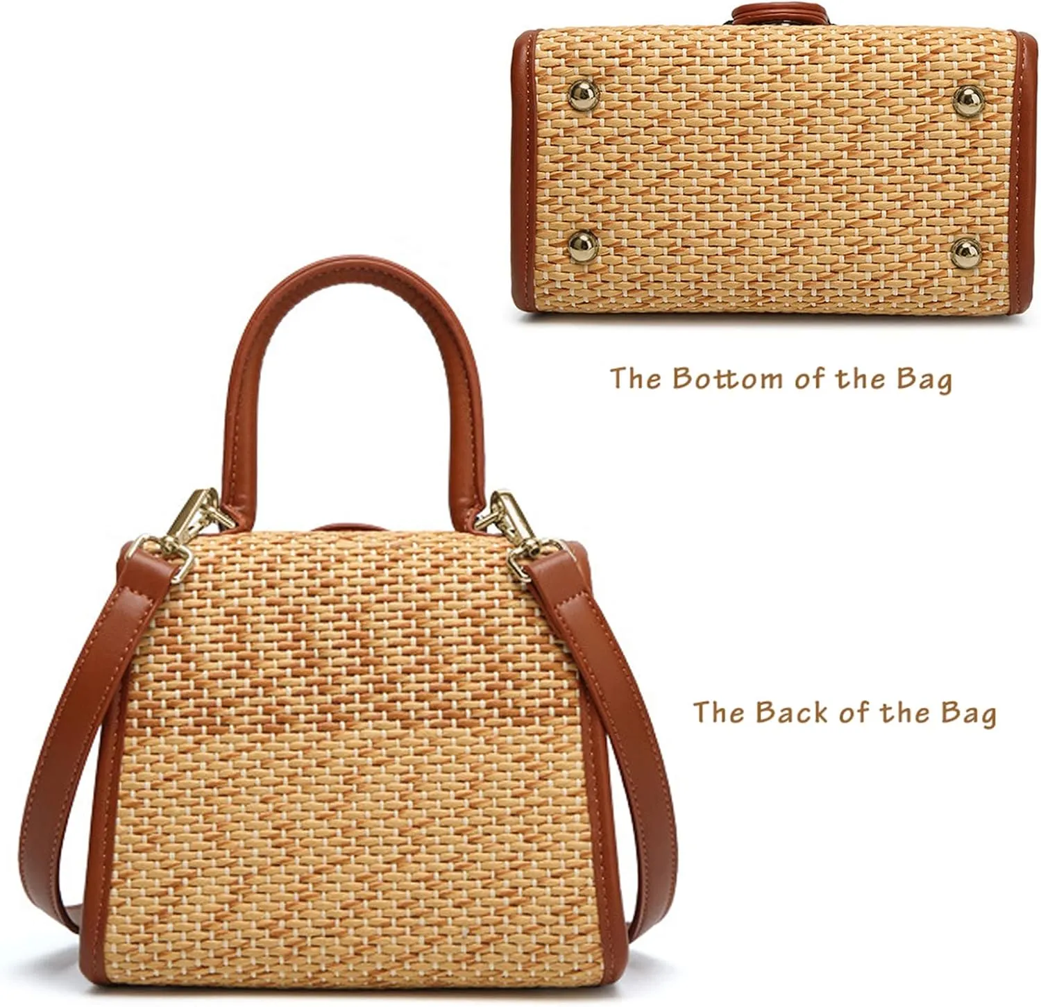 boshiho Retro Straw Woven Handbag Womens Small Cross Body Bag Shoulder Messenger Satchel
