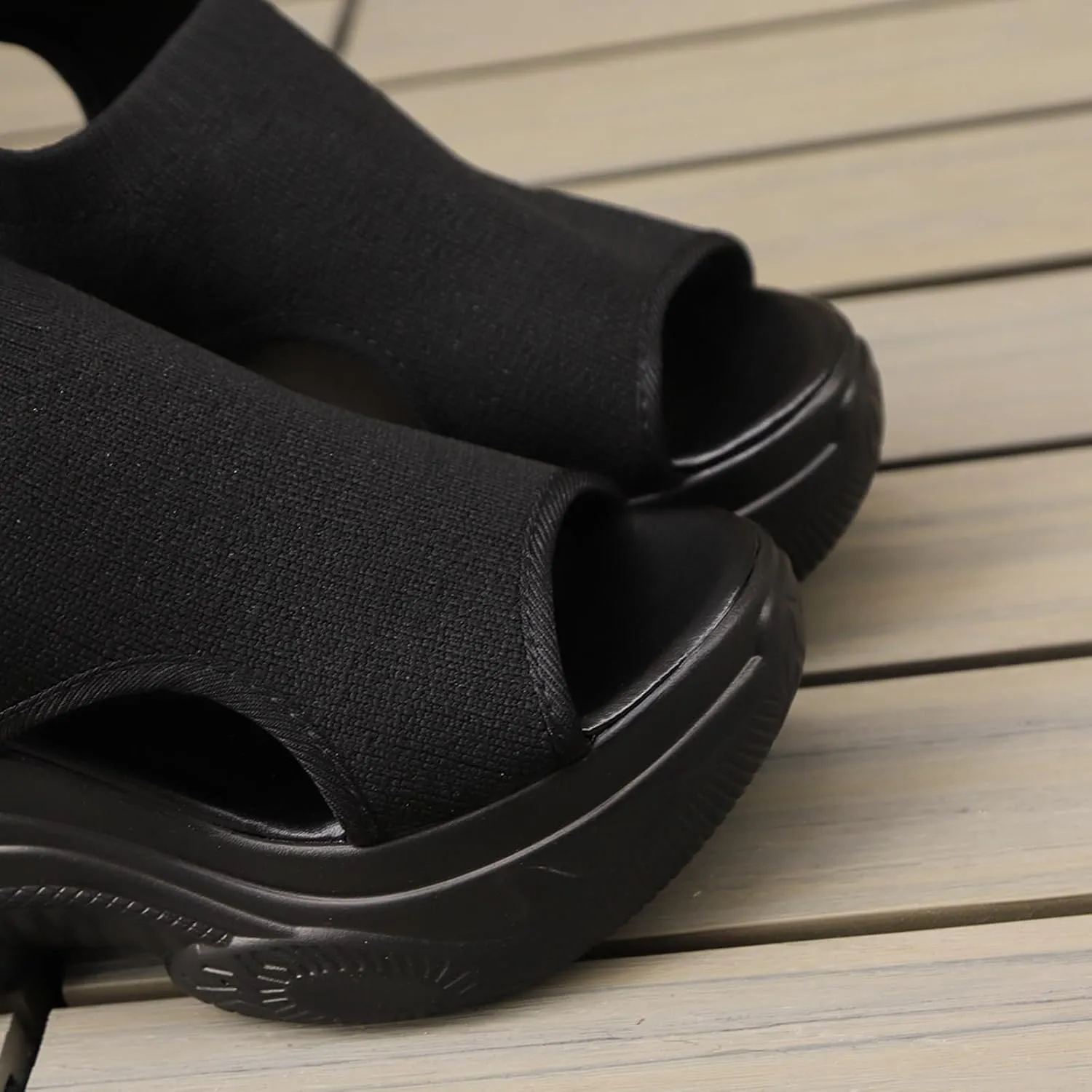 Breathable Fish Head Beach Shoes Korean Version Of The Bottom Solid Color Footwear Fashion Furry Slipper Sandals Women