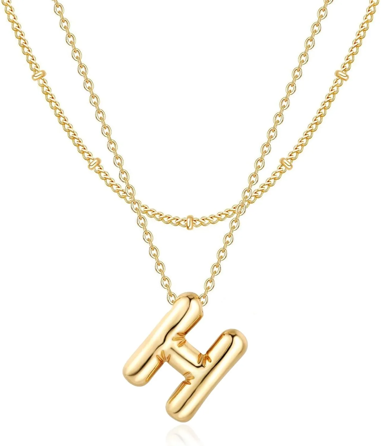 Bubble Initial Necklaces for Women, 14K Gold Layered Balloon Letter A-Z Pendant Choker Necklace, Dainty Name Personalized Monogram Jewelry Birthday Gifts for Her