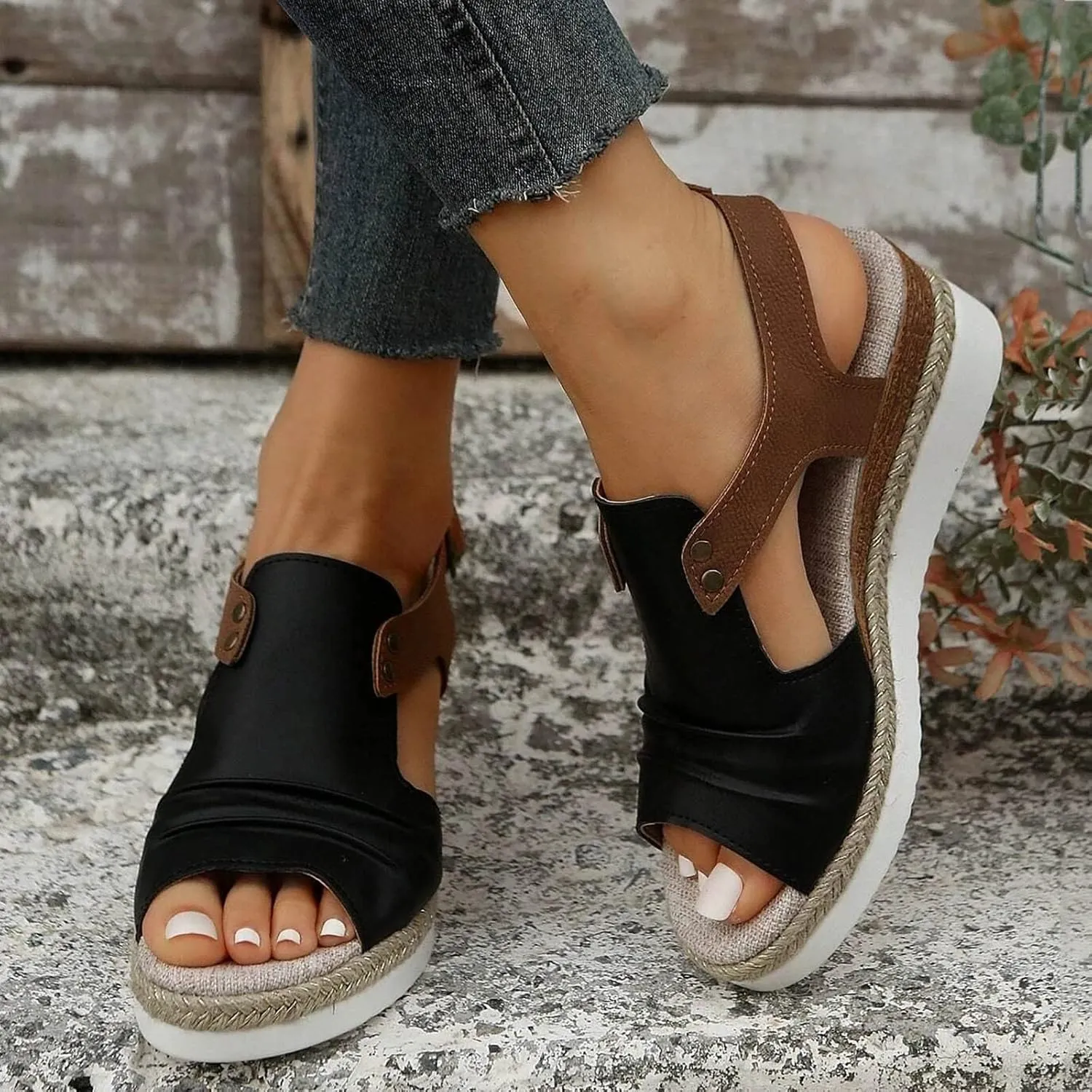Cathalem Summer Sandals for Women 2024 Espadrille Sandals Summer Dressy Open Toe Ankle Strap Sandals Anti Slip Casual Beach Sandals