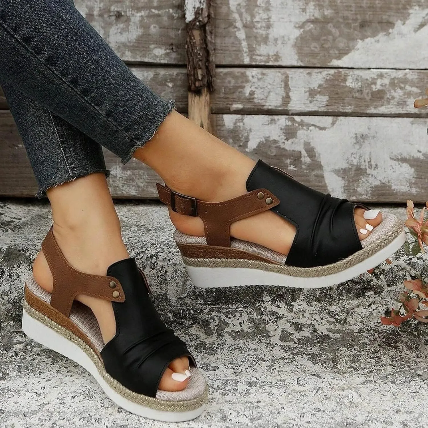 Cathalem Summer Sandals for Women 2024 Espadrille Sandals Summer Dressy Open Toe Ankle Strap Sandals Anti Slip Casual Beach Sandals