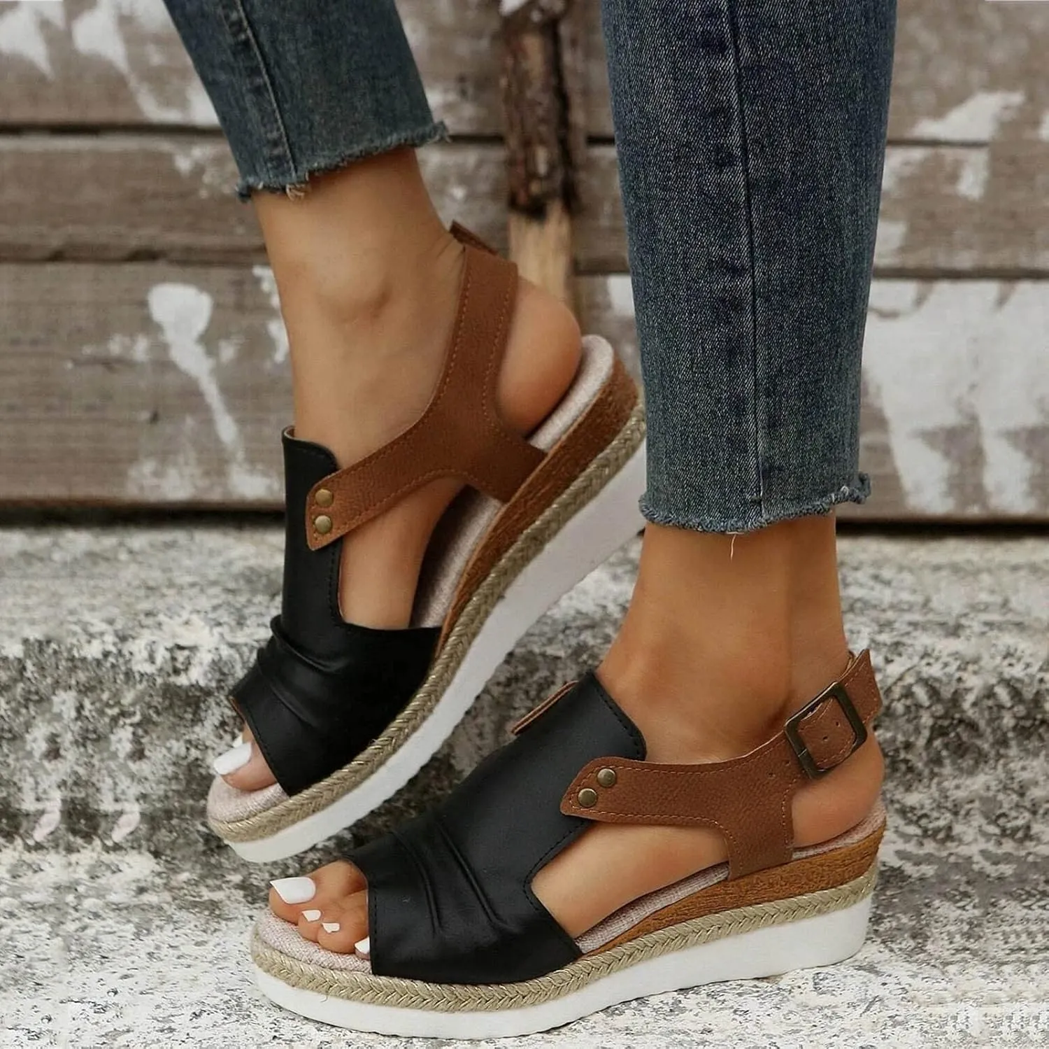 Cathalem Summer Sandals for Women 2024 Espadrille Sandals Summer Dressy Open Toe Ankle Strap Sandals Anti Slip Casual Beach Sandals