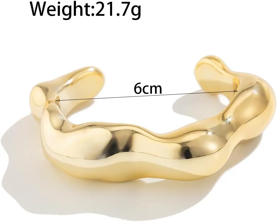 Chunky Gold Acrylic Liquid Bangle Bracelet for Women Irregular Modern Fashion Aesthetics Open Bracelet Smooth Lava Wrist Accessory