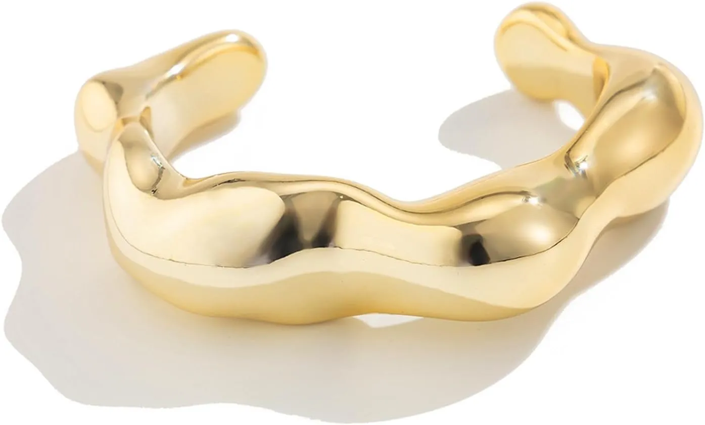 Chunky Gold Acrylic Liquid Bangle Bracelet for Women Irregular Modern Fashion Aesthetics Open Bracelet Smooth Lava Wrist Accessory