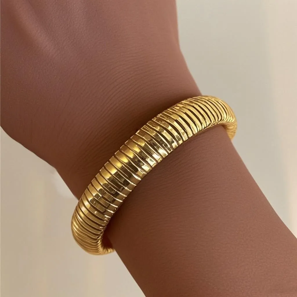Chunky Gold Bangle Bracelets for Women Trendy Open Cuff Wide Bracelets Gold Spiraled Oval Bangle Bracelet