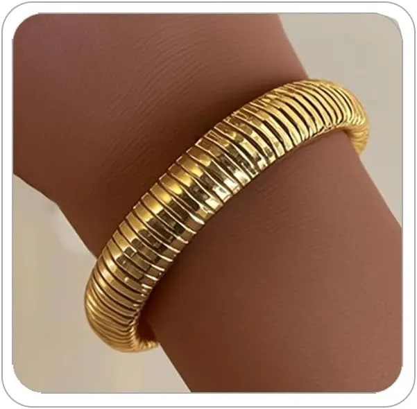 Chunky Gold Bangle Bracelets for Women Trendy Open Cuff Wide Bracelets Gold Spiraled Oval Bangle Bracelet