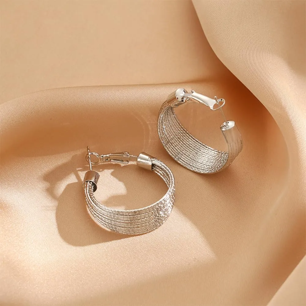 Chunky Open Hoops Earrings Minimalist Multi Textured Wire Hoop Earrings Retro Cute Thick Textured Small Huggie Hoop Earrings Statement Hoop Thin Wire Earrings for Women