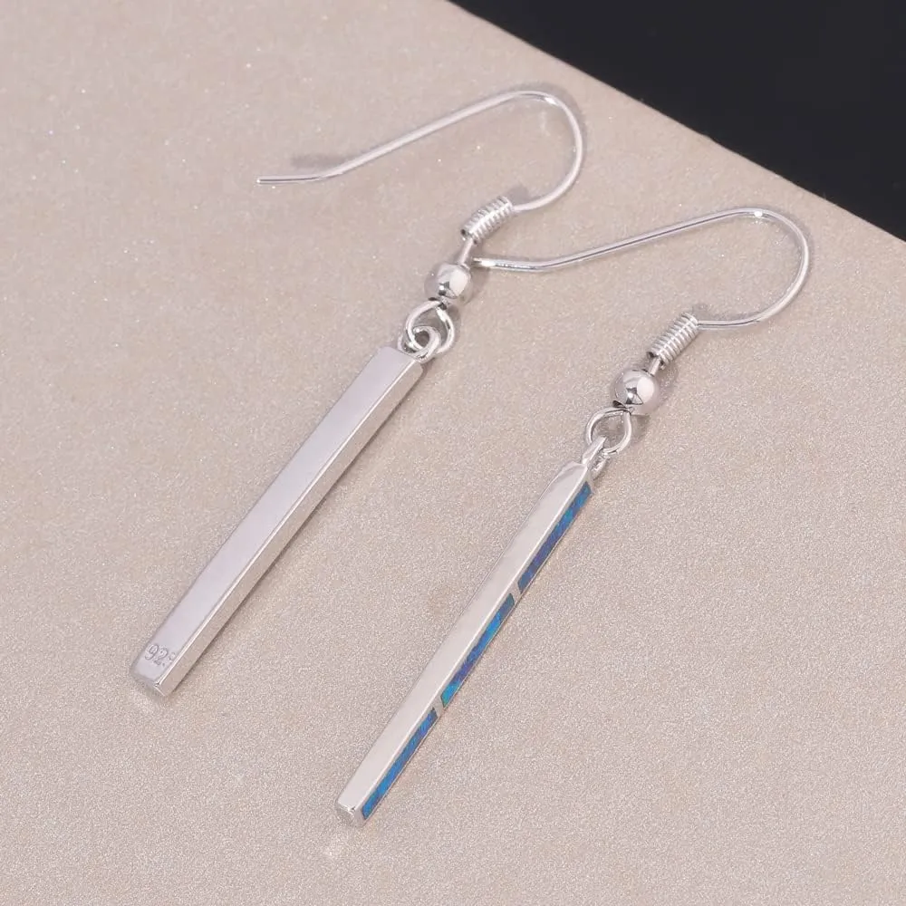 CiNily Opal Drop Earrings - Silver or Gold Plated Dangle Bar Jewelry for Women, Gems Earrings 2 1/8"