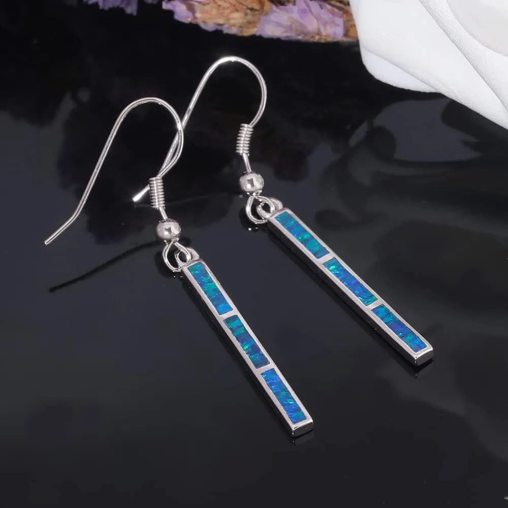 CiNily Opal Drop Earrings - Silver or Gold Plated Dangle Bar Jewelry for Women, Gems Earrings 2 1/8"