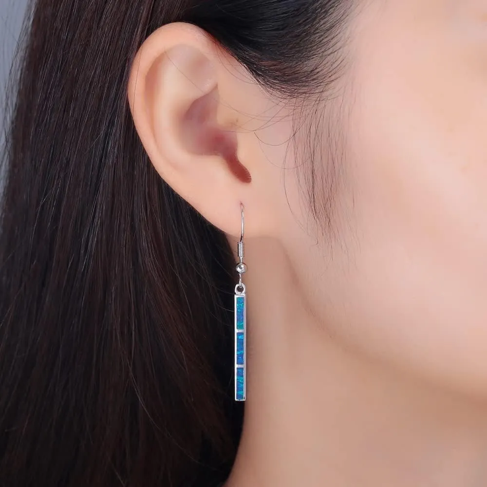 CiNily Opal Drop Earrings - Silver or Gold Plated Dangle Bar Jewelry for Women, Gems Earrings 2 1/8"