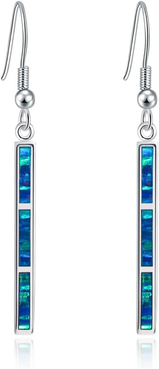 CiNily Opal Drop Earrings - Silver or Gold Plated Dangle Bar Jewelry for Women, Gems Earrings 2 1/8"