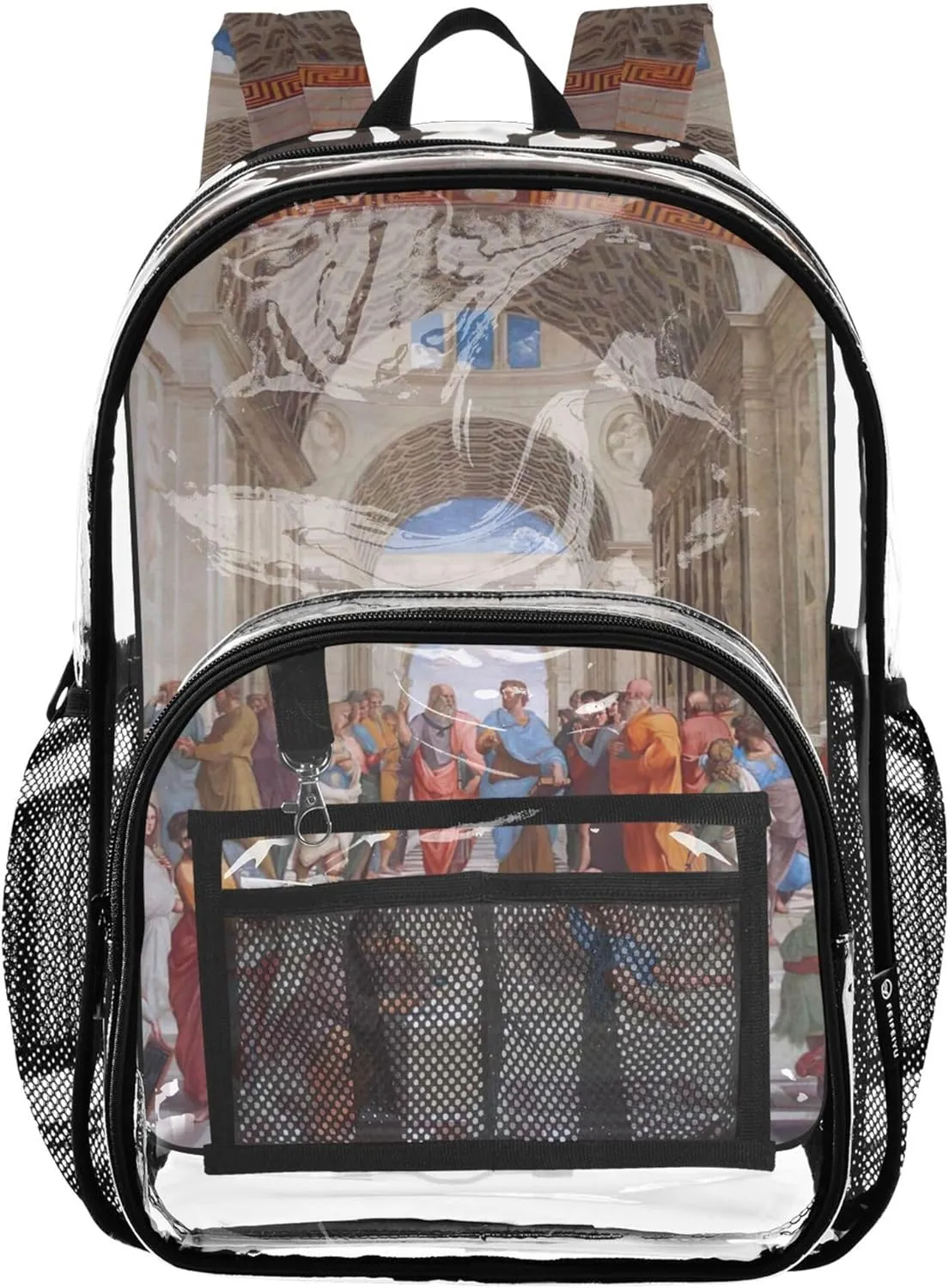 Clear Backpack Women Cute Raphael Prints School of Athens Kids Backpack Boys Girls Pvc School Plastic Bookbag