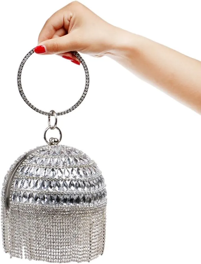 Clutch Bags for Women Ball Shape Evening Bags for Wedding Rhinestones Wallet with Tassels