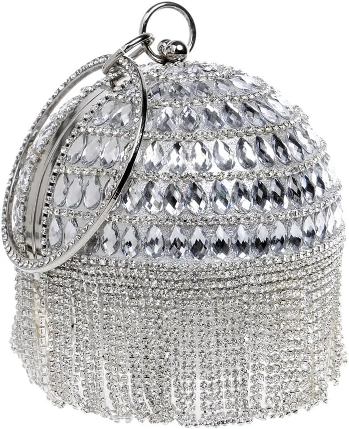 Clutch Bags for Women Ball Shape Evening Bags for Wedding Rhinestones Wallet with Tassels
