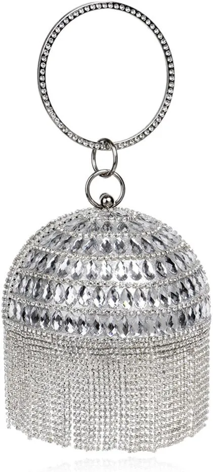 Clutch Bags for Women Ball Shape Evening Bags for Wedding Rhinestones Wallet with Tassels