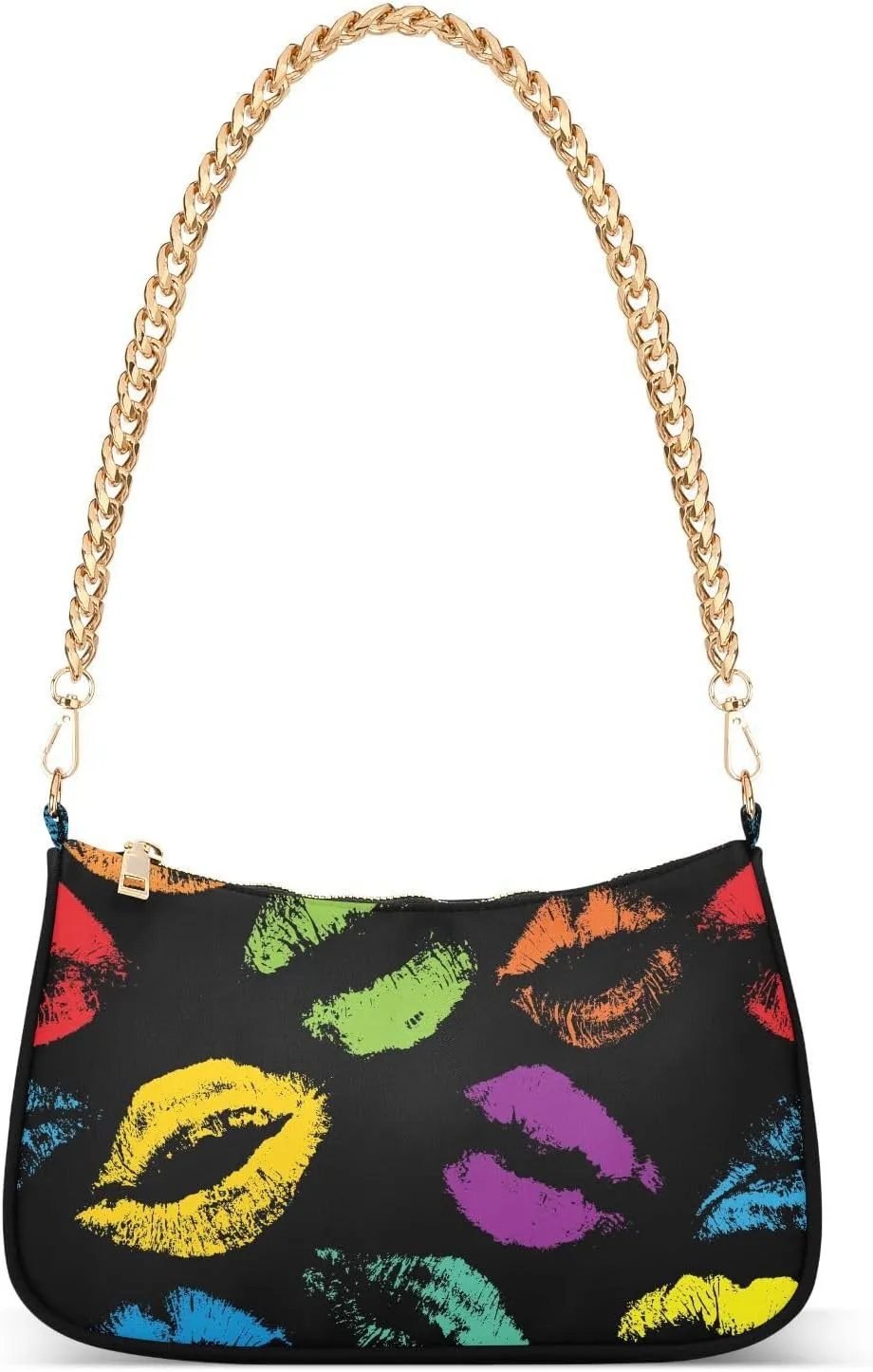 Clutch Shoulder Bags Tote Evening Purse Handbags for Women Hobo Bags Rainbow Color Lips Prints with Zipper Closure