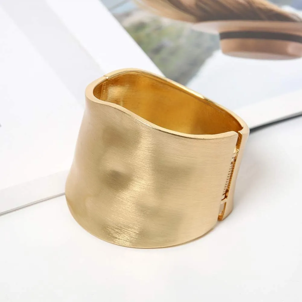 COLORFUL BLING Gold Tone Wide Chunky Bangle Bracelet for Women Polished Frosted Irregular Twist Grooved Cuff Bangle Simple exaggerated Wrist Statement Jewelry