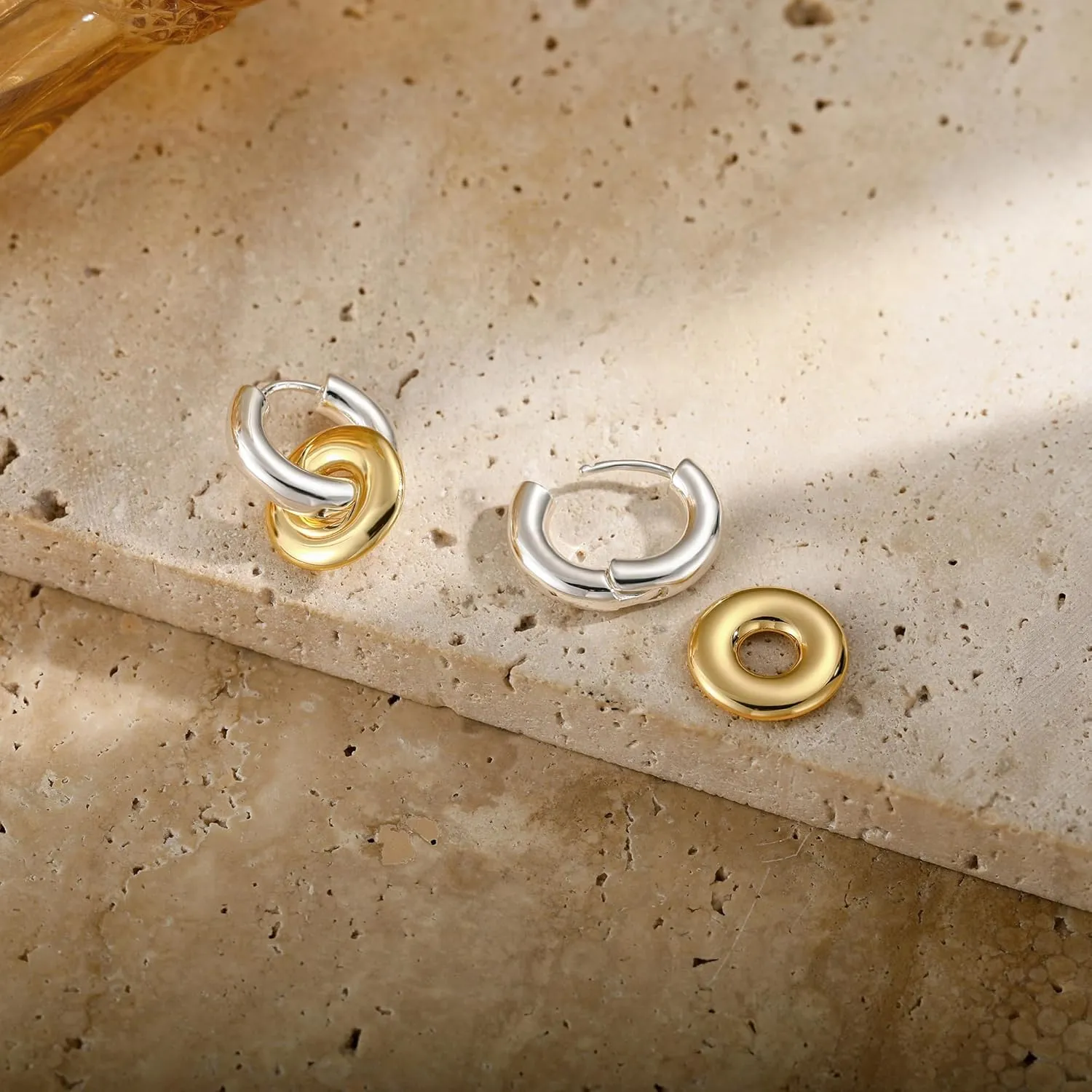 Convertible Chunky Hoop Earrings for Women Trendy: Paperclip Link Hoop Earrings Two-Tone Plated Geometric Drop/Dangle Huggie Hoop Earrings Hypoallergenic Lightweight Trendy Gold Jewelry