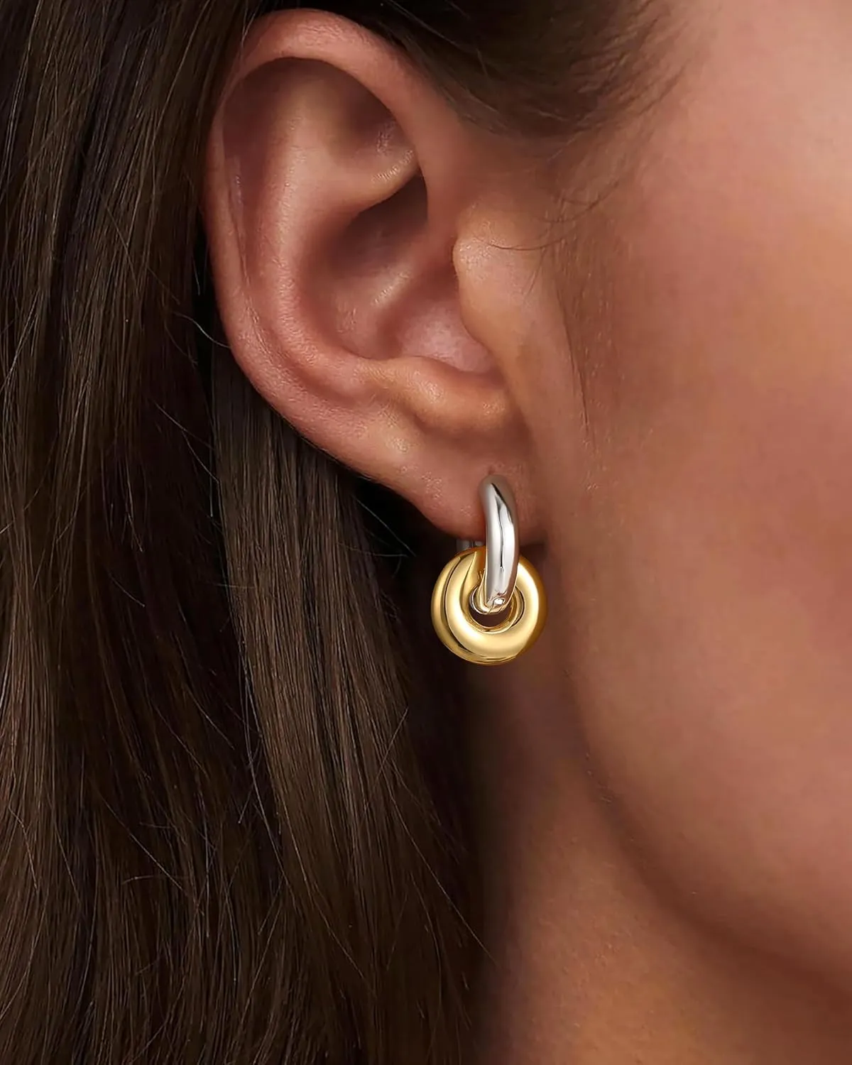 Convertible Chunky Hoop Earrings for Women Trendy: Paperclip Link Hoop Earrings Two-Tone Plated Geometric Drop/Dangle Huggie Hoop Earrings Hypoallergenic Lightweight Trendy Gold Jewelry
