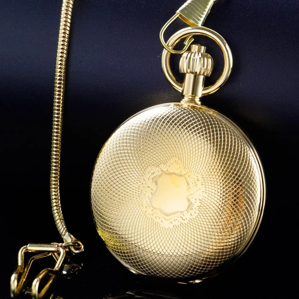 Copper Pocket Watch Steampunk Mechanical London Hand Wind Mens Watches with Chains & Boxs