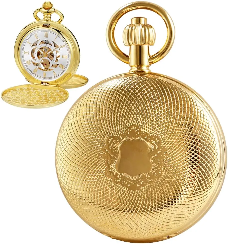 Copper Pocket Watch Steampunk Mechanical London Hand Wind Mens Watches with Chains & Boxs
