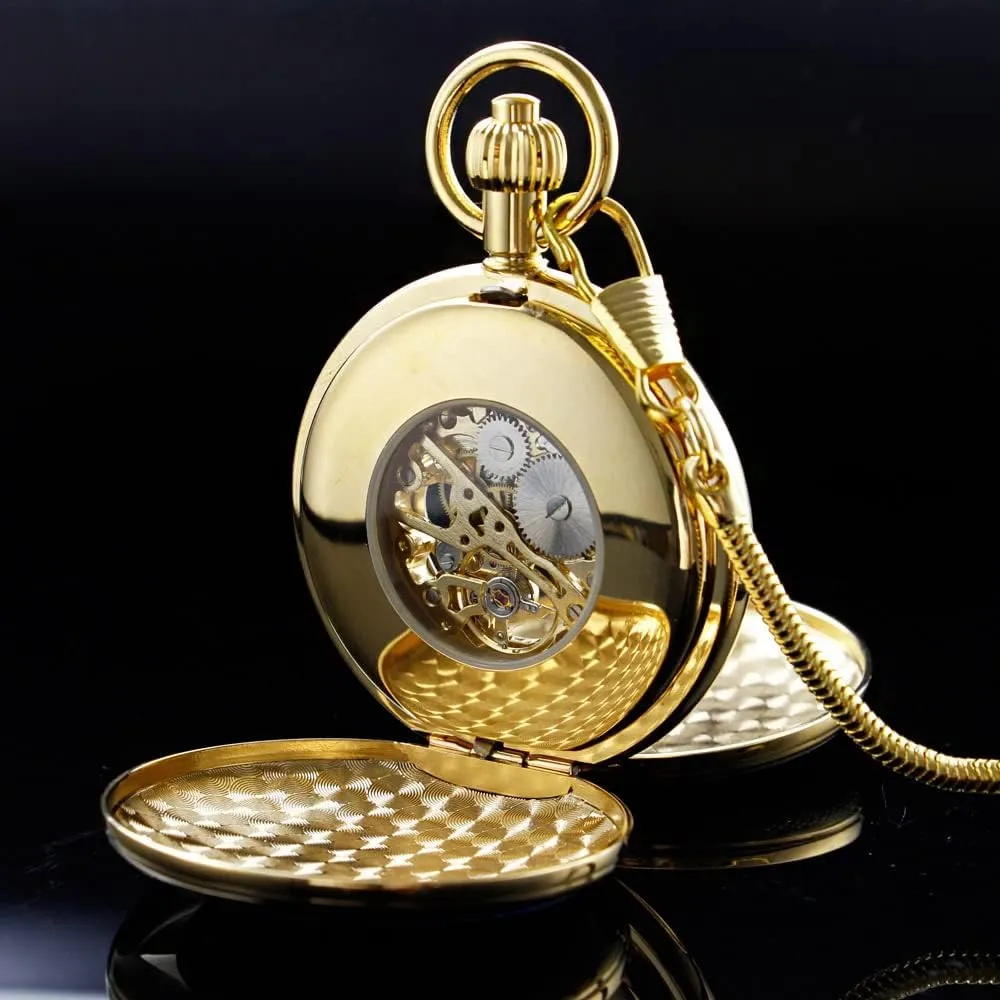 Copper Pocket Watch Steampunk Mechanical London Hand Wind Mens Watches with Chains & Boxs