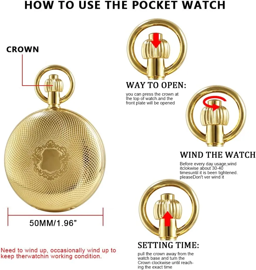 Copper Pocket Watch Steampunk Mechanical London Hand Wind Mens Watches with Chains & Boxs