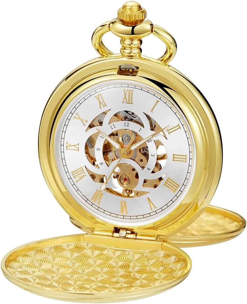 Copper Pocket Watch Steampunk Mechanical London Hand Wind Mens Watches with Chains & Boxs