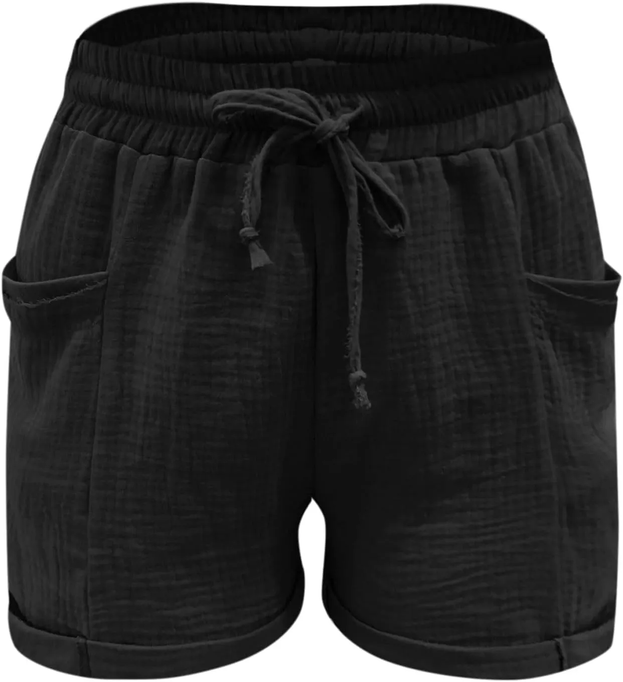 Cotton Linen Shorts for Women Drawstring Elastic High Waist Casual Summer Shorts Lightweight Baggy Comfy Shorts with Pockets