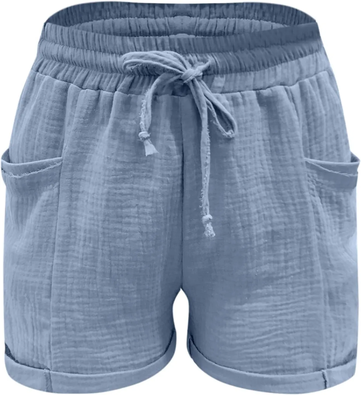 Cotton Linen Shorts for Women Drawstring Elastic High Waist Casual Summer Shorts Lightweight Baggy Comfy Shorts with Pockets