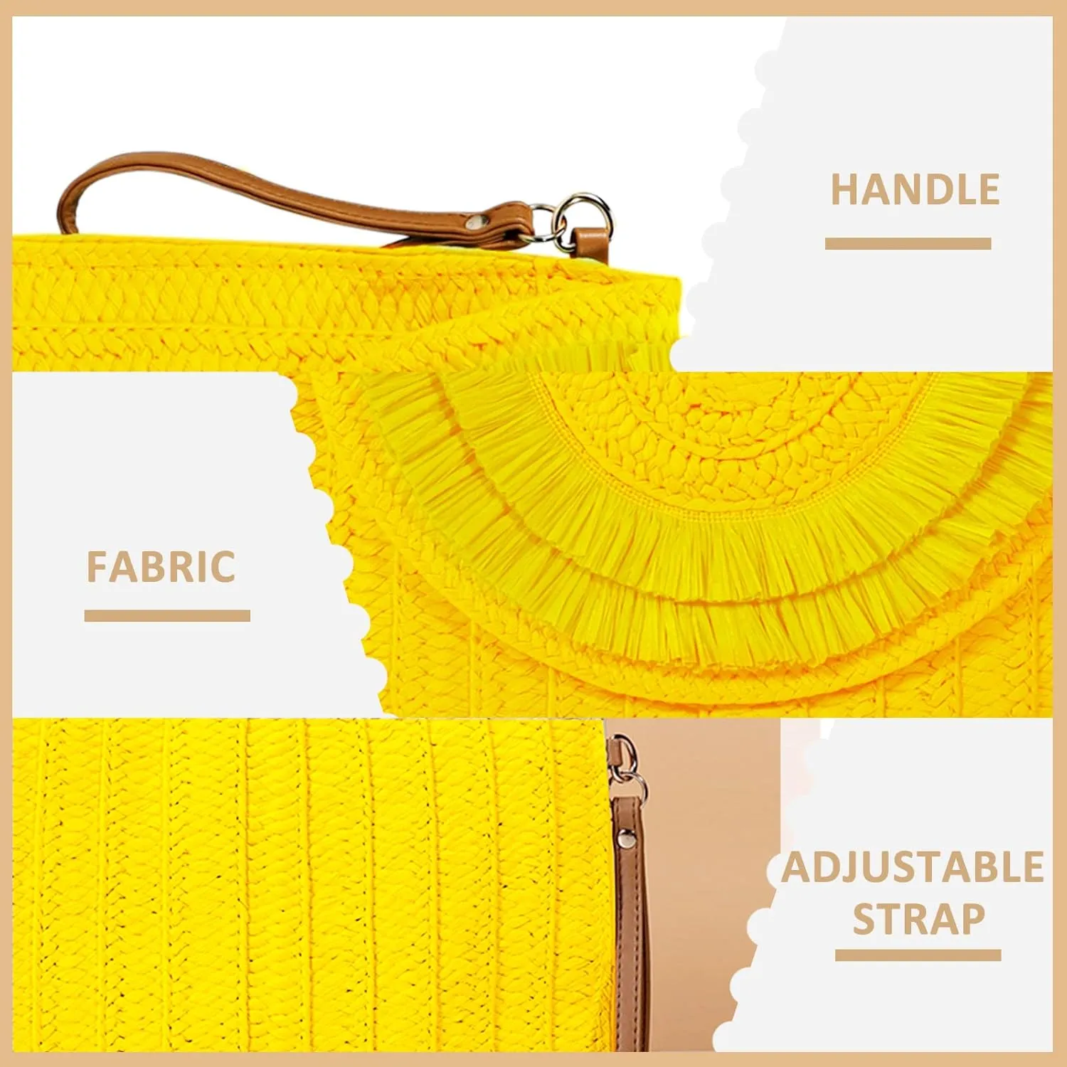 Crossbody Bags for Women, Straw Clutch Purses, Bohemian Handmade Woven Envelope Package, Tassel Handbags for Women