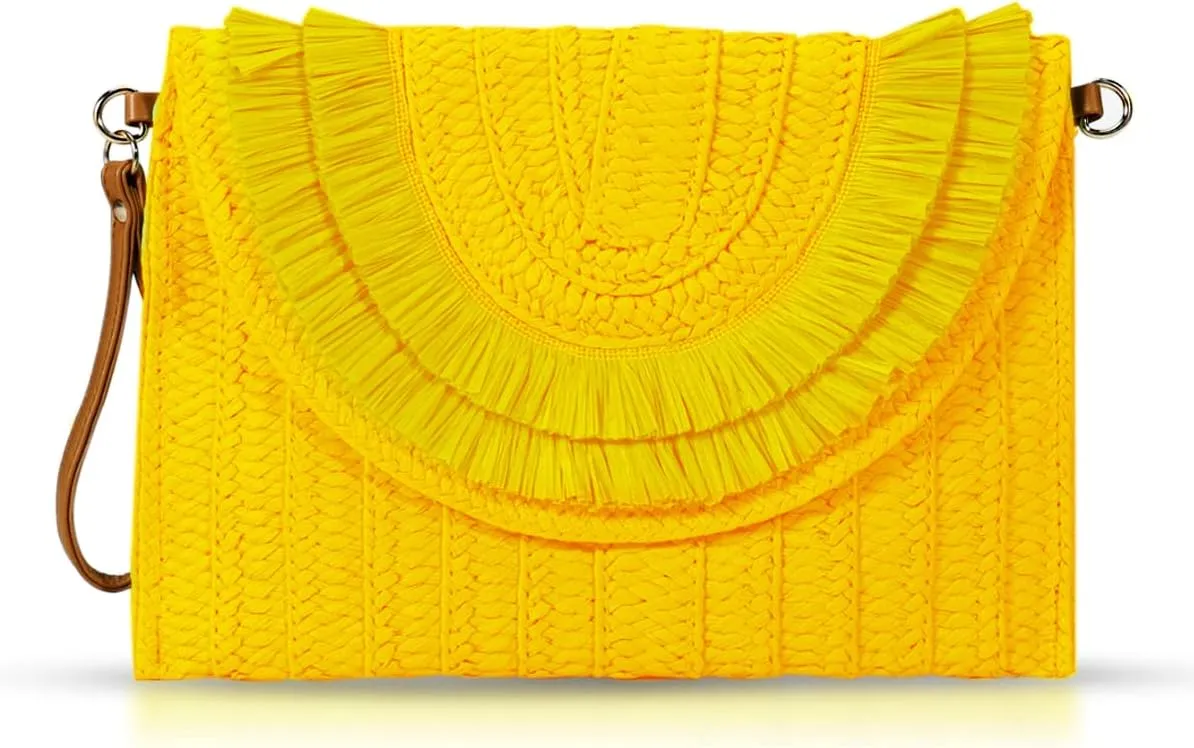 Crossbody Bags for Women, Straw Clutch Purses, Bohemian Handmade Woven Envelope Package, Tassel Handbags for Women