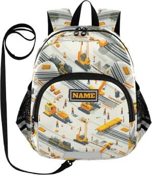 Custom Cute Ears School Backpacks Leash Kids Boy's/Girl's Anti-Lost Personalized Daycare Bag with Reflective Strip S Construction Scene Build A Railway Loader Crane