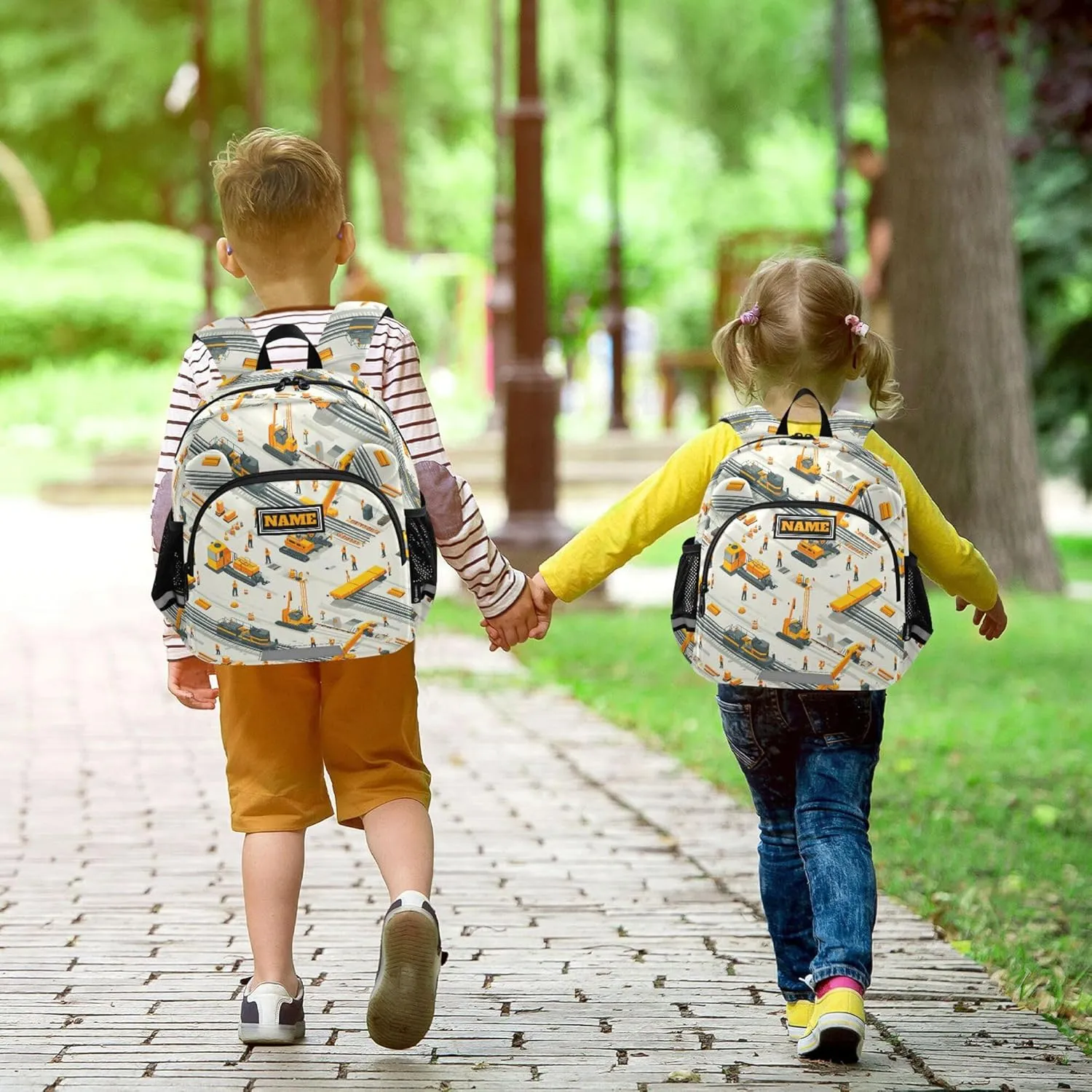Custom Cute Ears School Backpacks Leash Kids Boy's/Girl's Anti-Lost Personalized Daycare Bag with Reflective Strip S Construction Scene Build A Railway Loader Crane