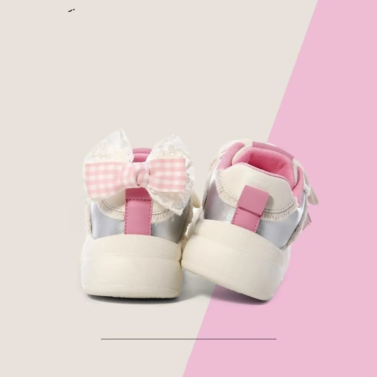 Cute Bow Sneakers for Women  Soft Girl Platform Sneakers, Lace-Up Gingham Patchwork White Shoes, Pastel Aesthetic Casual Walking Shoes Back to School