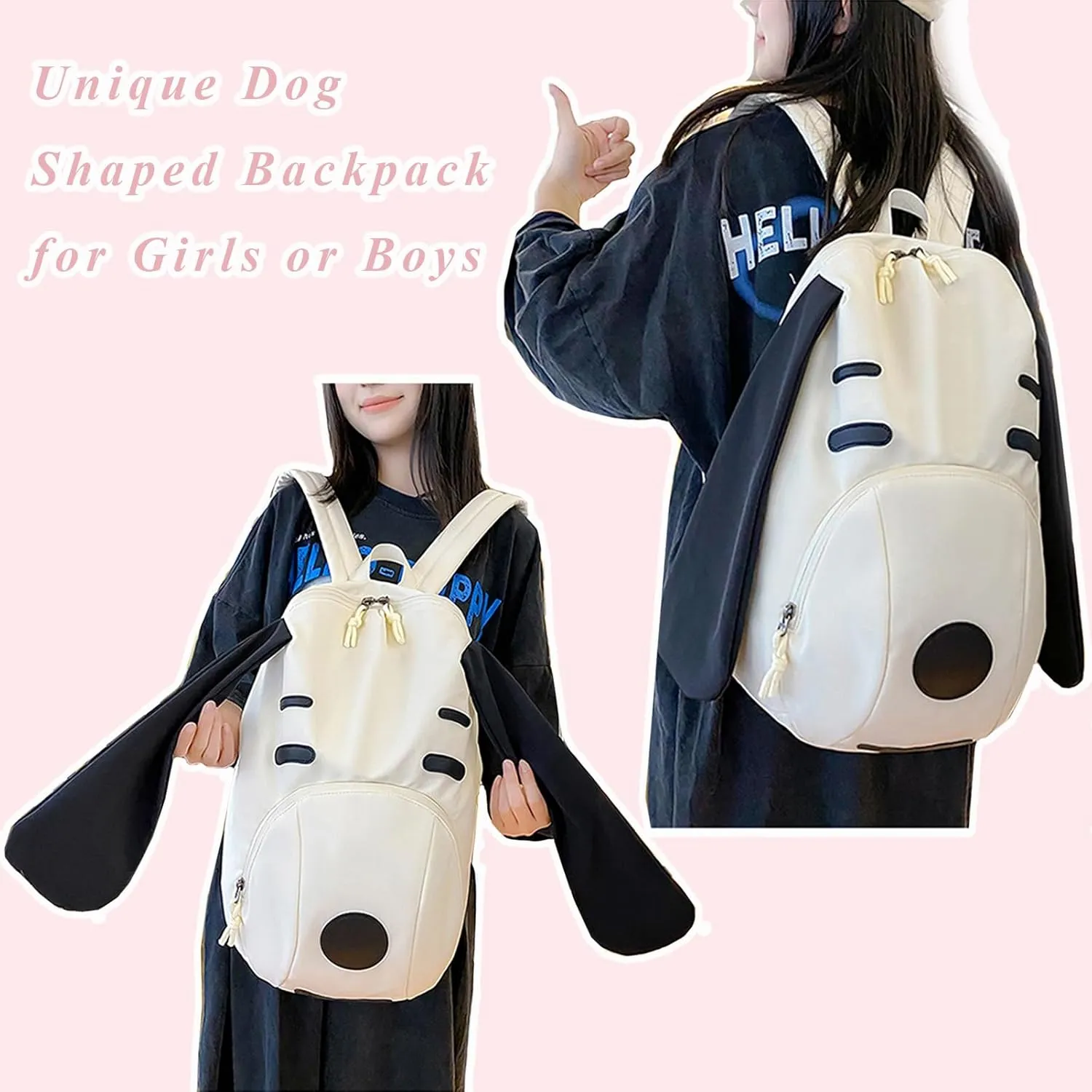 Cute Funny Dog Shape Backpack for Women Men Large Big Capacity Weekend Backpack Nylon Lightweight Travel Daypack for Gift Beige