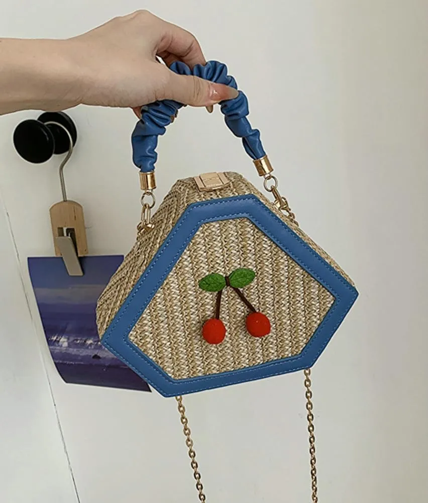 Cute Mini Handbags for Women Hand-woven Summer Tote Bag Evening Clutch Cherry Straw Weave Novelty Small Purses