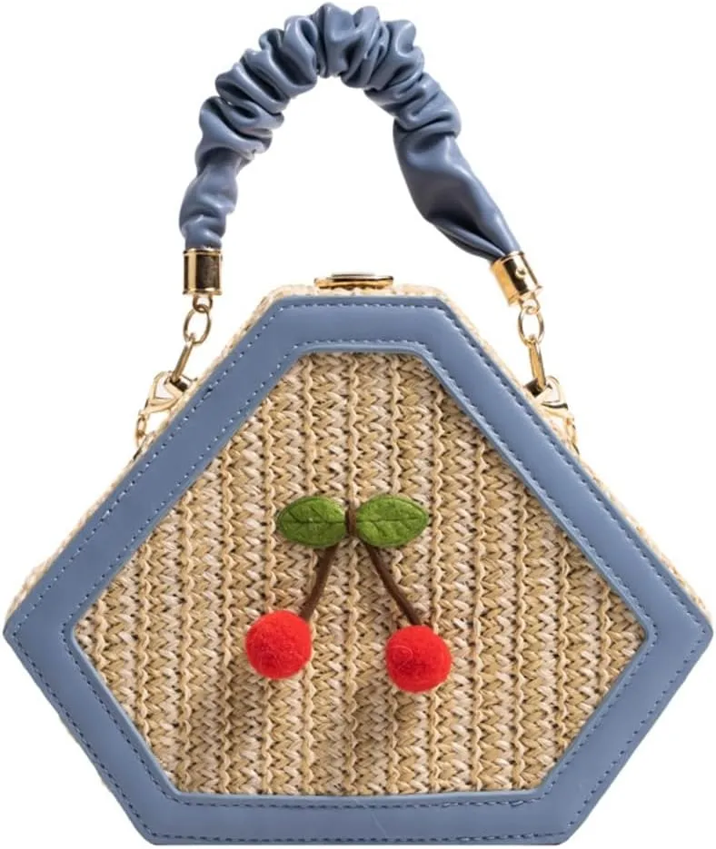 Cute Mini Handbags for Women Hand-woven Summer Tote Bag Evening Clutch Cherry Straw Weave Novelty Small Purses