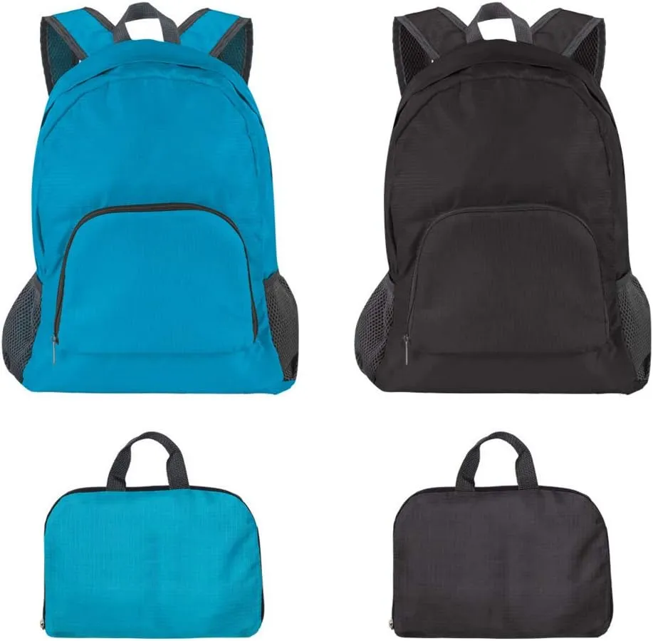 DaKuan Pack of 2 Lightweight Foldable Backpack, Water Resistant Travel Hiking Packable Backpack 20 Liters (Black & Blue) for Camping, Outdoor, Travel Cycling