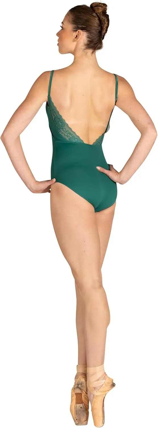 Danz N Motion Womens Elise Wide Lace-Trim Camisole Dance Leotard Style 24108A