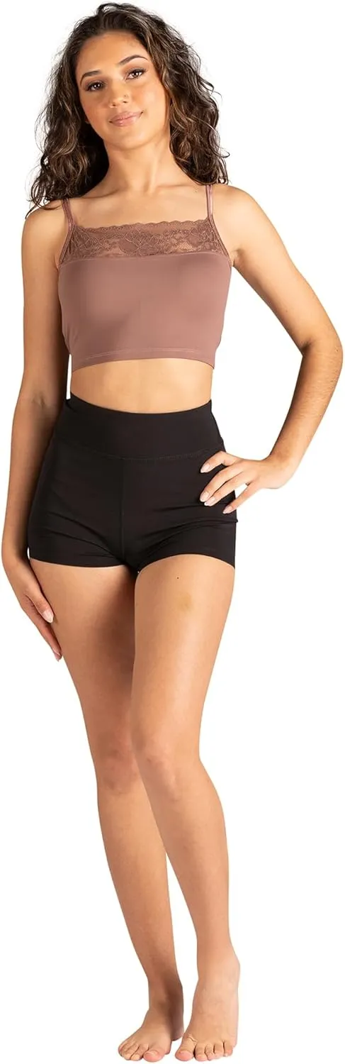 Danz N Motion Womens Lisette Wide-Lace Trim Bra-Style Camisole Dance Top 24304A (Latte, Small)