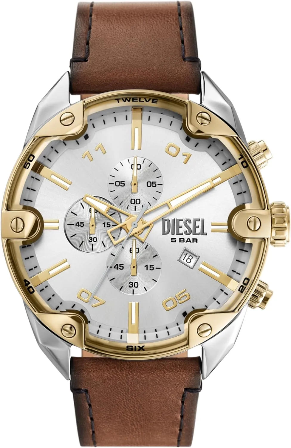 Diesel Spiked Men's Watch, Chronograph Watch with Stainless Steel Bracelet or Genuine Leather Band