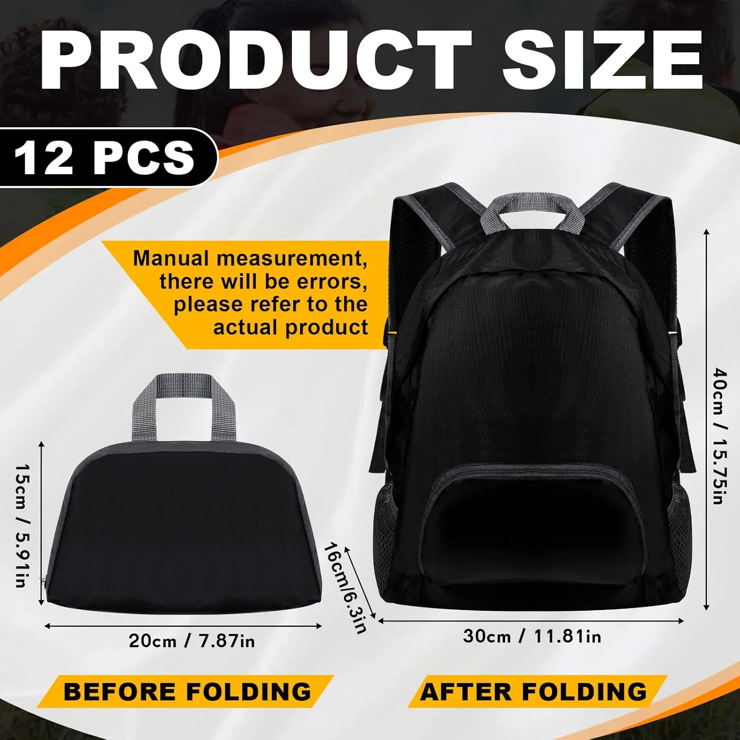 Dunzy 12 Pcs 20l Foldable Backpacks Bulk Lightweight Basic Back Pack Wholesale for Homeless Donation Corporate Events Travel Camping