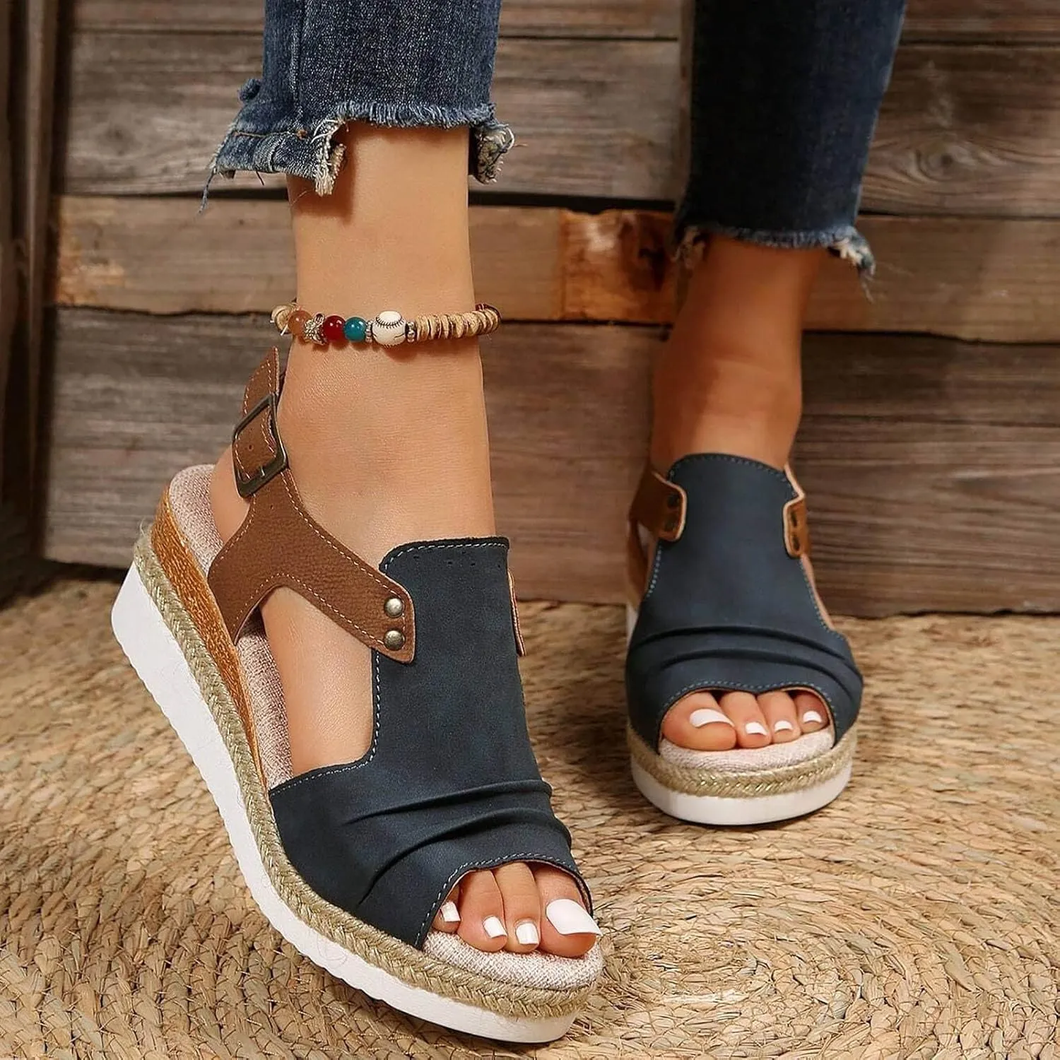 Eduavar Sandals for Women 2025 Wedge Comfortable Ankle Strap Open Toe Platform Casual Dressy Espadrille Summer Dress Shoes