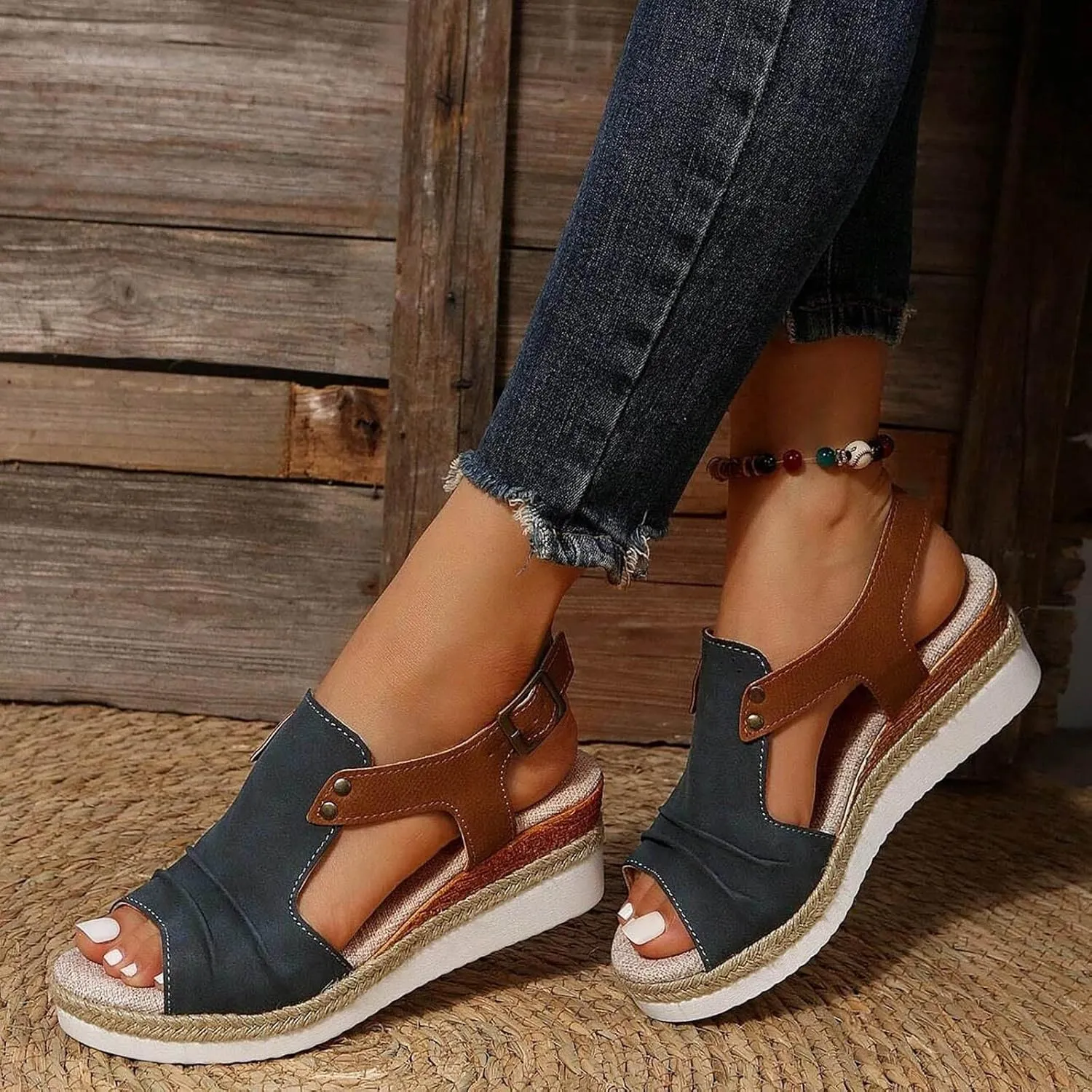 Eduavar Sandals for Women 2025 Wedge Comfortable Ankle Strap Open Toe Platform Casual Dressy Espadrille Summer Dress Shoes